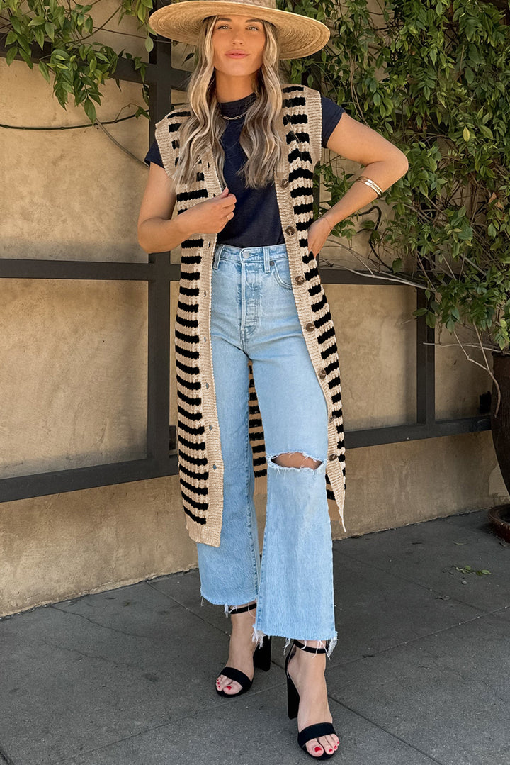 AMVIM - Robe Midi Sans Manches à Boutons sur le Devant pour Femme