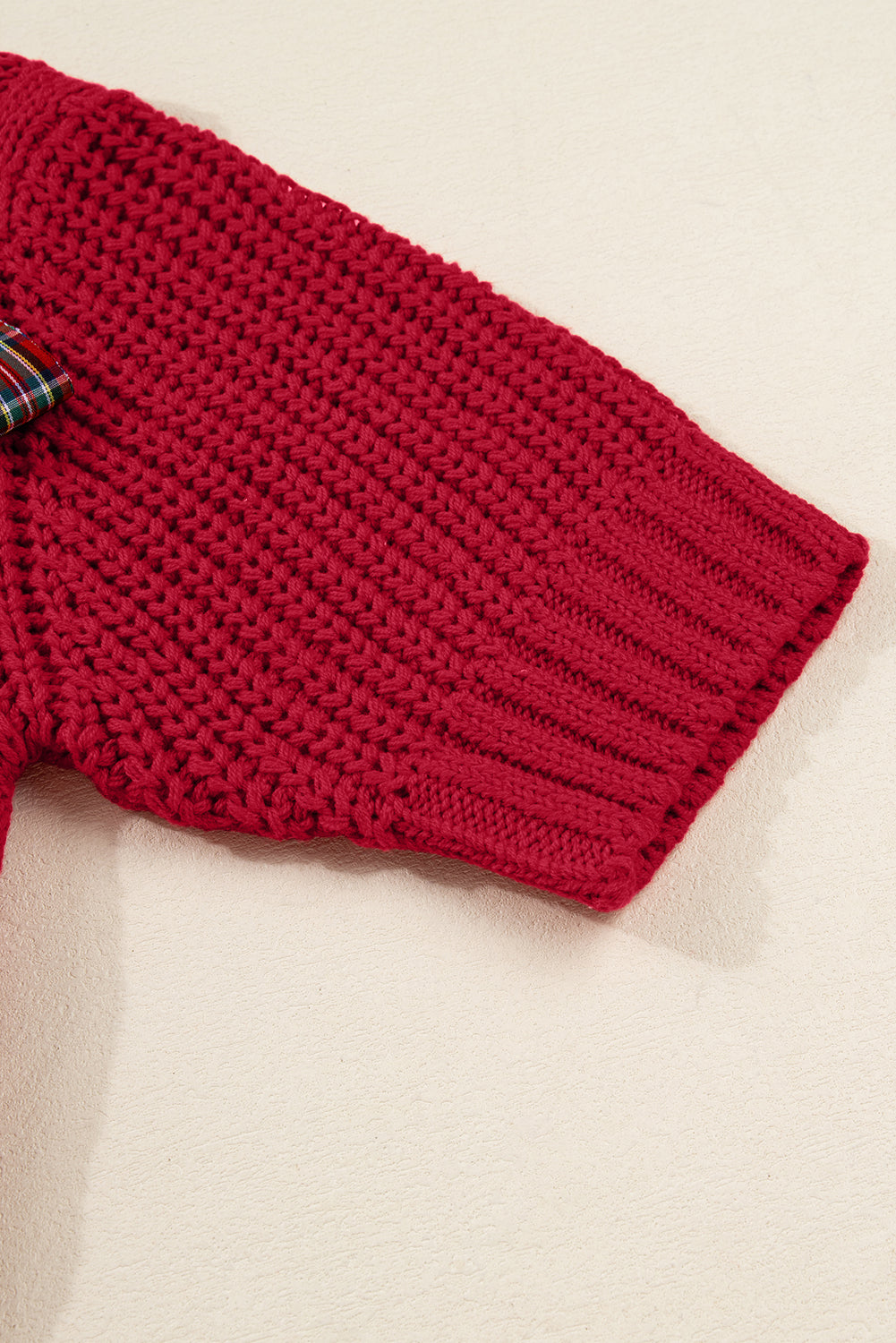 AMVIM - Pull à manches courtes bouffantes à carreaux rouges pour femmes avec détail à lacets