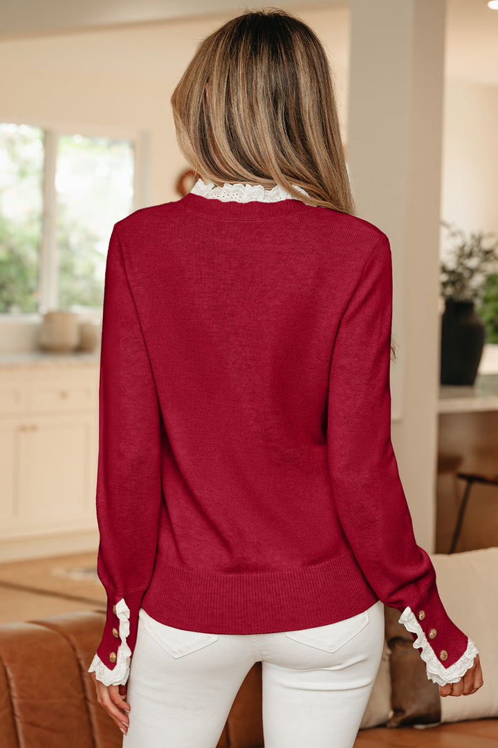 Pull Femme à Manches Boutonnées avec Dentelle
