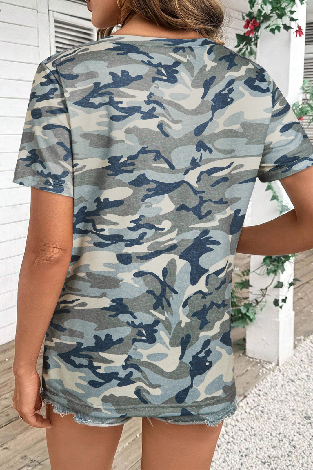 T-shirt à col rond pour hommes avec imprimé camouflage et haute élasticité