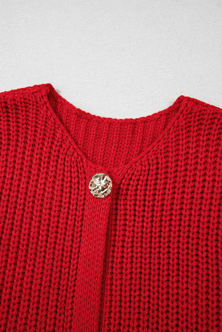 AMVIM - Gilet en Tricot Texturé Rouge pour Femmes avec Boutons et Poches
