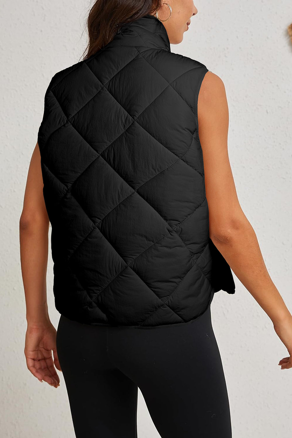 AMVIM - Gilet Matelassé à Col Montant pour Femmes avec Boutons et Poches