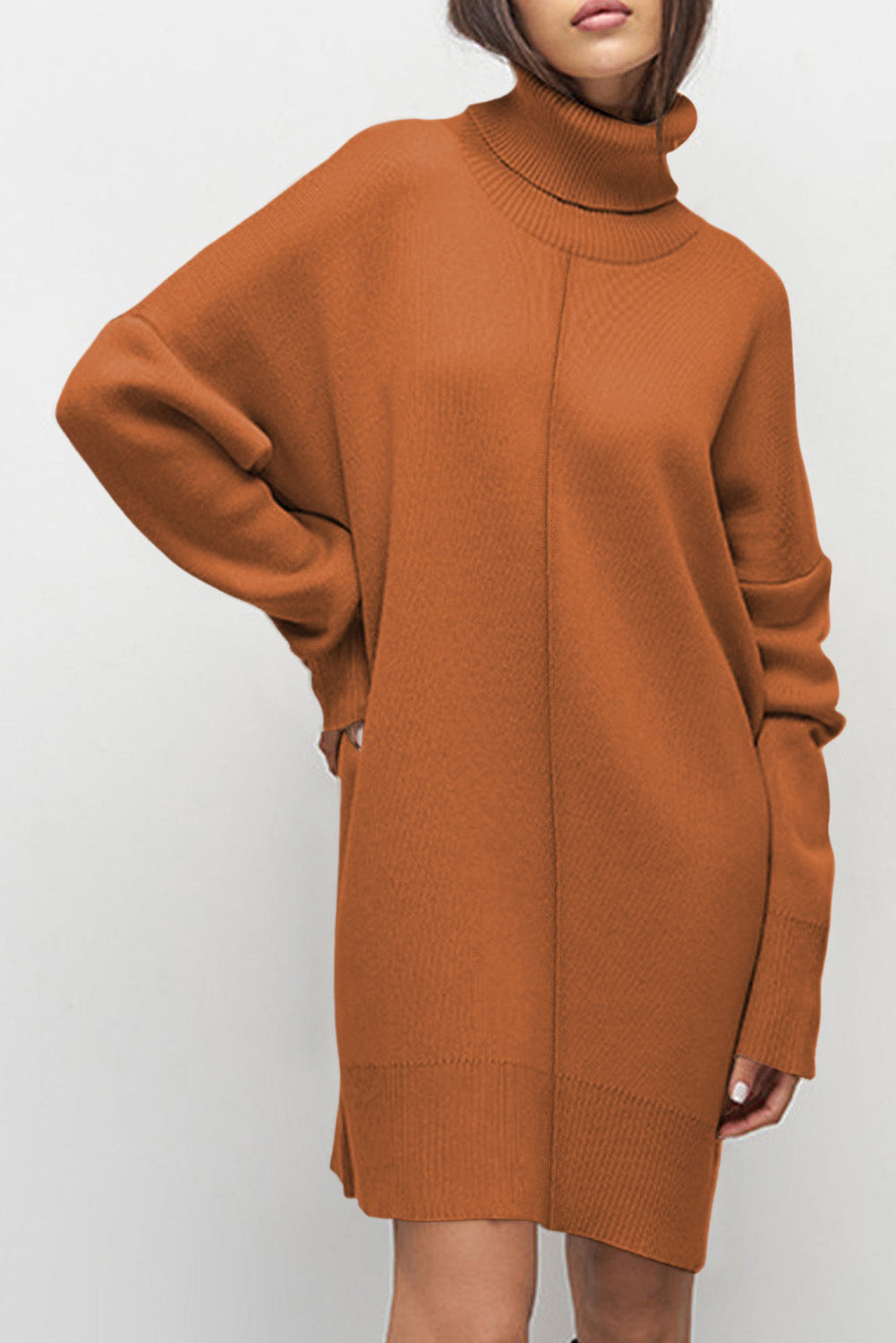 AMVIM - Robe Pull Turtleneck à Épaules Tombantes pour Femme