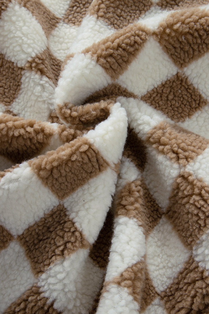 AMVIM - Gilet en Sherpa à Carreaux avec Col pour Femme