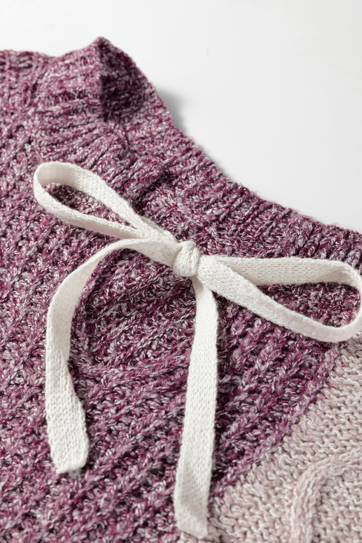 AMVIM - Pull Femme à Bloques de Couleurs Violet avec Dos Noué et Coupe Lâche