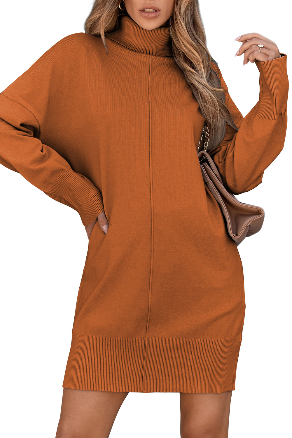 AMVIM - Robe Pull Turtleneck à Épaules Tombantes pour Femme