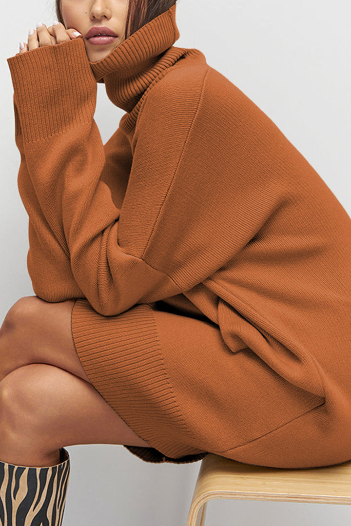 AMVIM - Robe Pull Turtleneck à Épaules Tombantes pour Femme