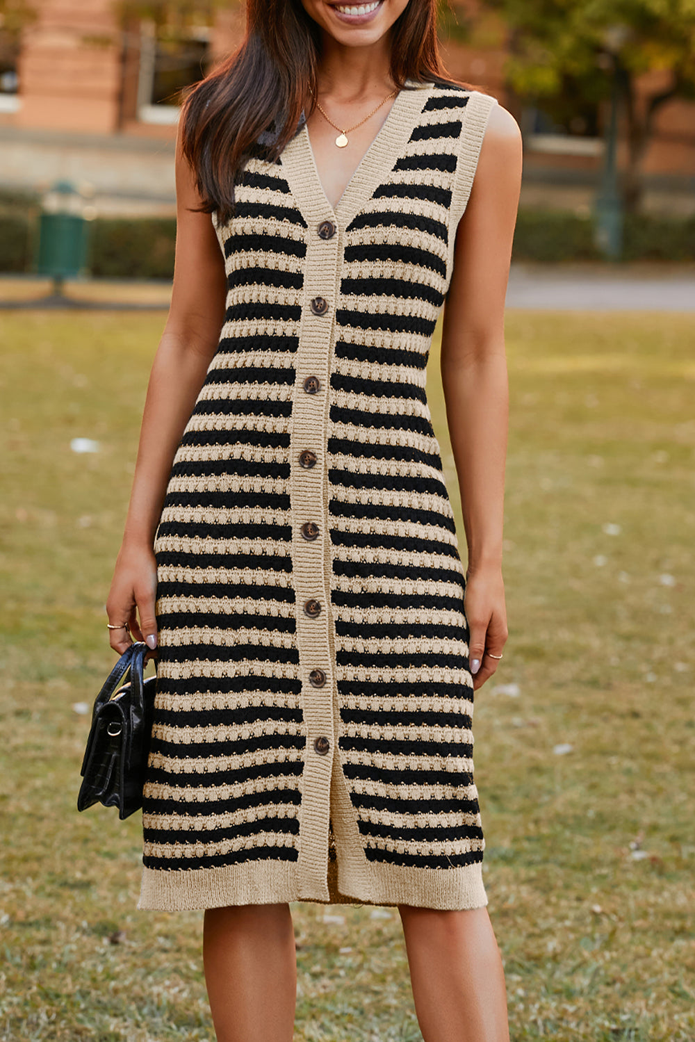 AMVIM - Robe Midi Sans Manches à Boutons sur le Devant pour Femme