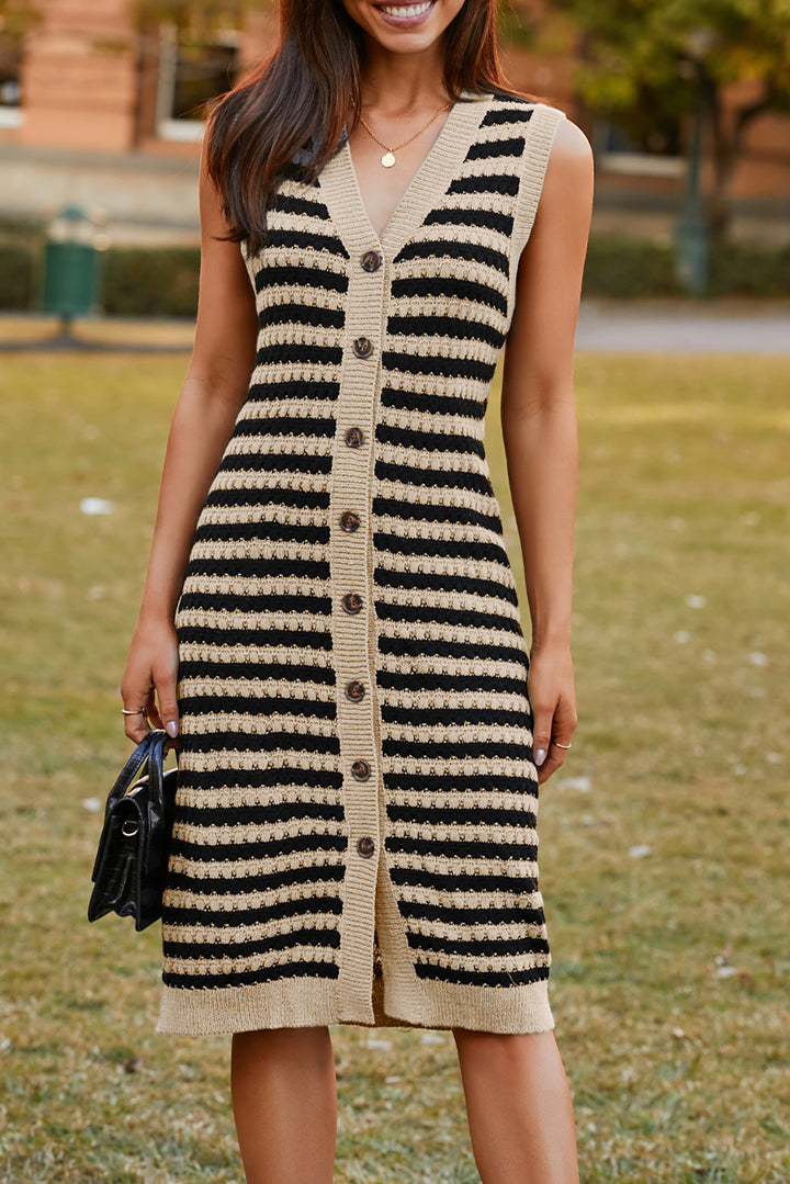 AMVIM - Robe Midi Sans Manches à Boutons sur le Devant pour Femme