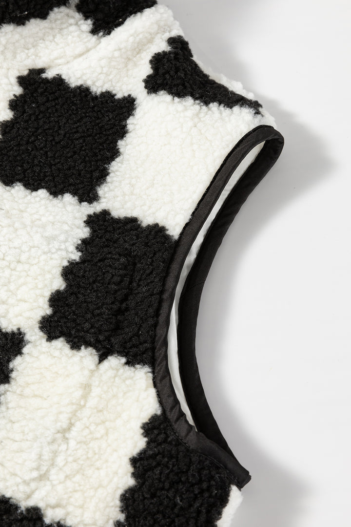 AMVIM - Gilet en Sherpa à Carreaux avec Col pour Femme