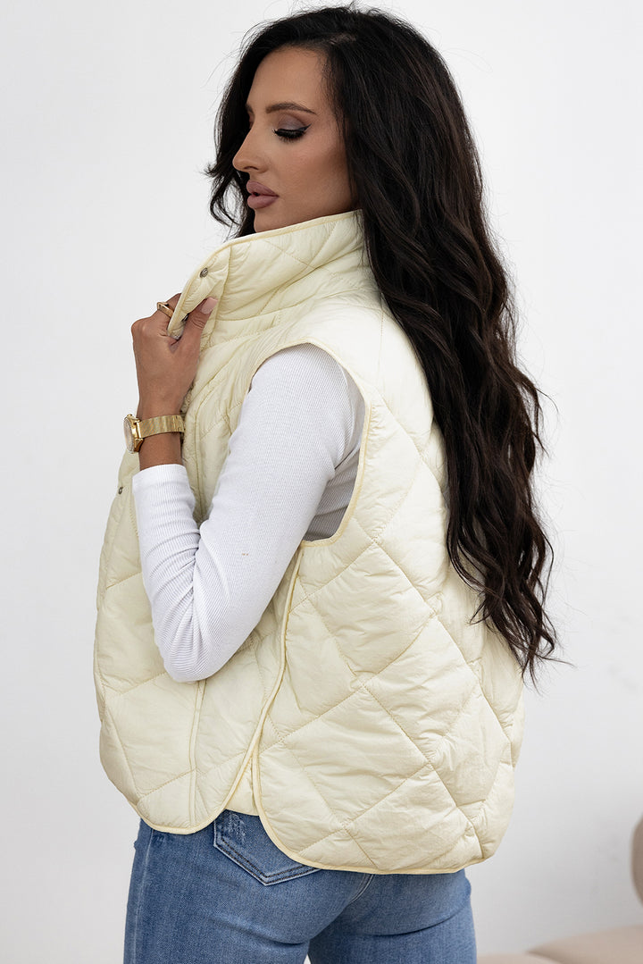 AMVIM - Gilet Matelassé à Col Montant pour Femmes avec Boutons et Poches