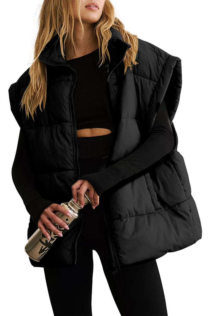 AMVIM - Gilet Puffer Oversized à Col Zippé Noir pour Femme