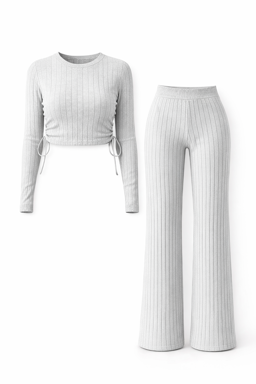 Ensemble Femme Côtelé Manches Longues et Pantalon Large