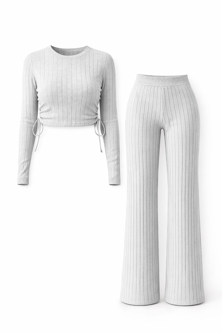 Ensemble Femme Côtelé Manches Longues et Pantalon Large