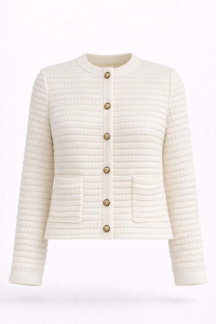 Femme Cardigan Texturé à Manches Longues et Boutons