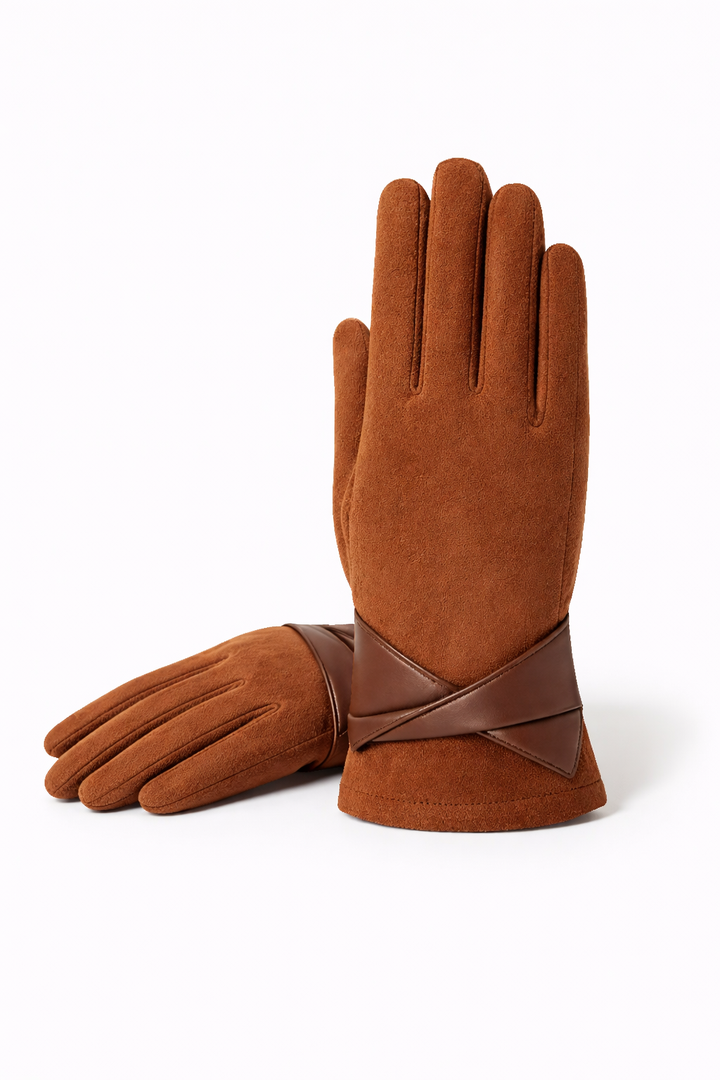 Gants en Suède pour Femmes avec Finition en Cuir - Taille Unique