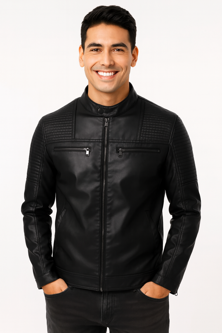 Hommes Blouson Moto Simili Cuir Zippé Taille Plus