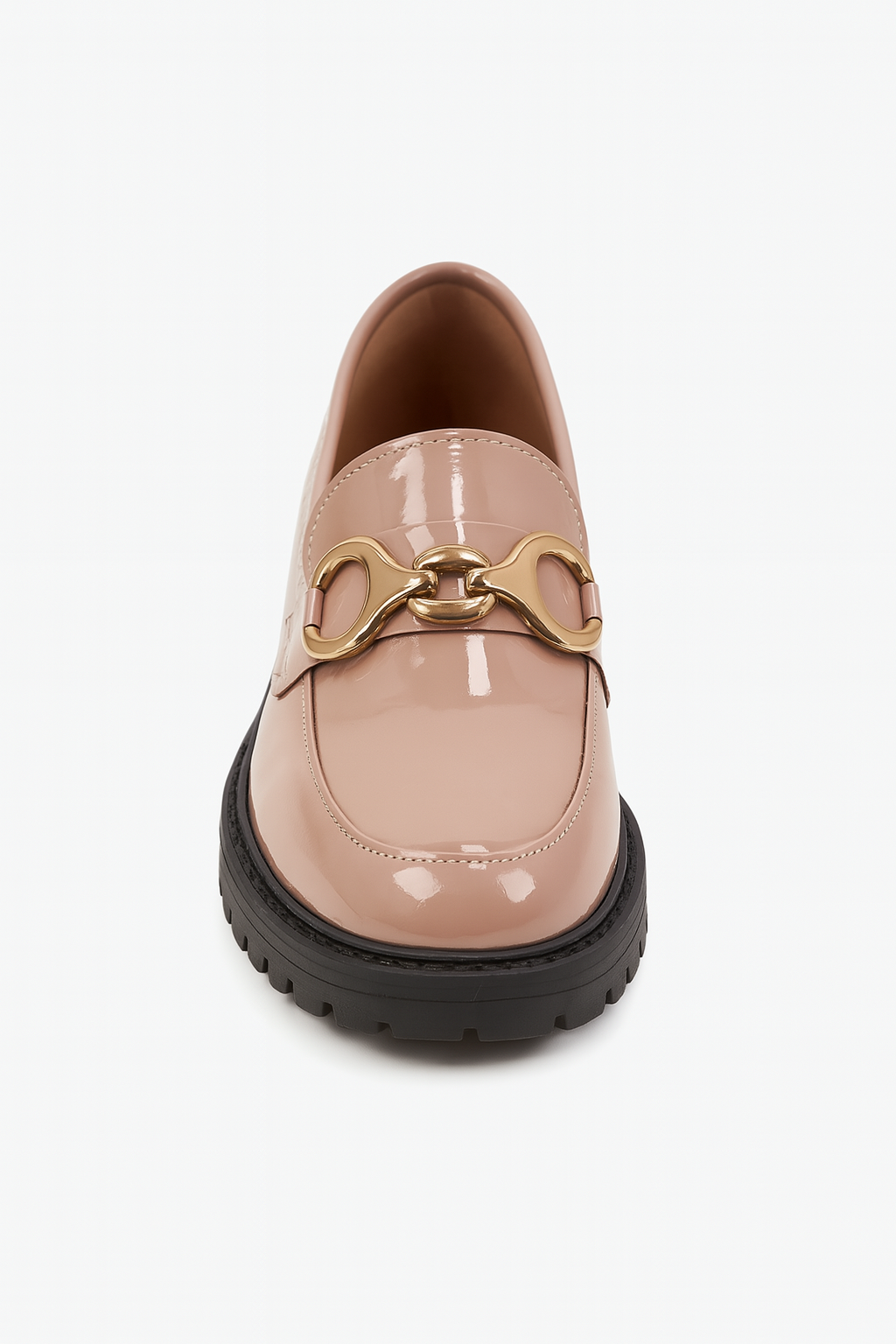 Mocassins vernis plateforme femme avec chaîne dorée