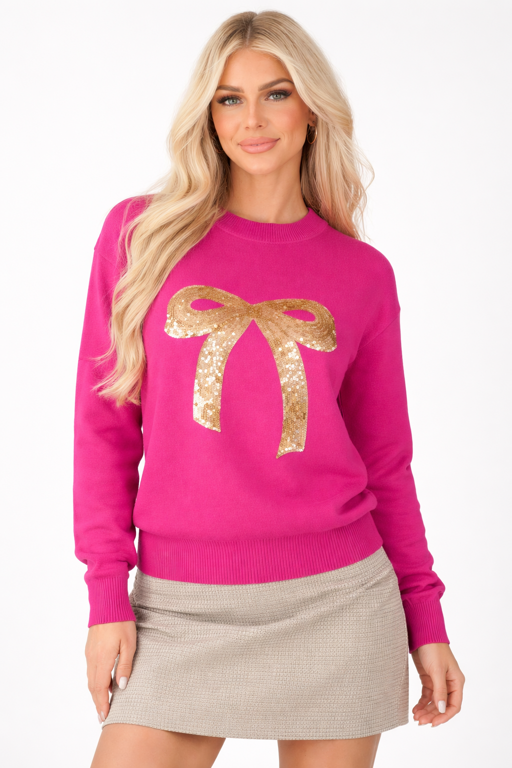 Pull de Noël pour femmes avec graphique de nœud en sequins blancs