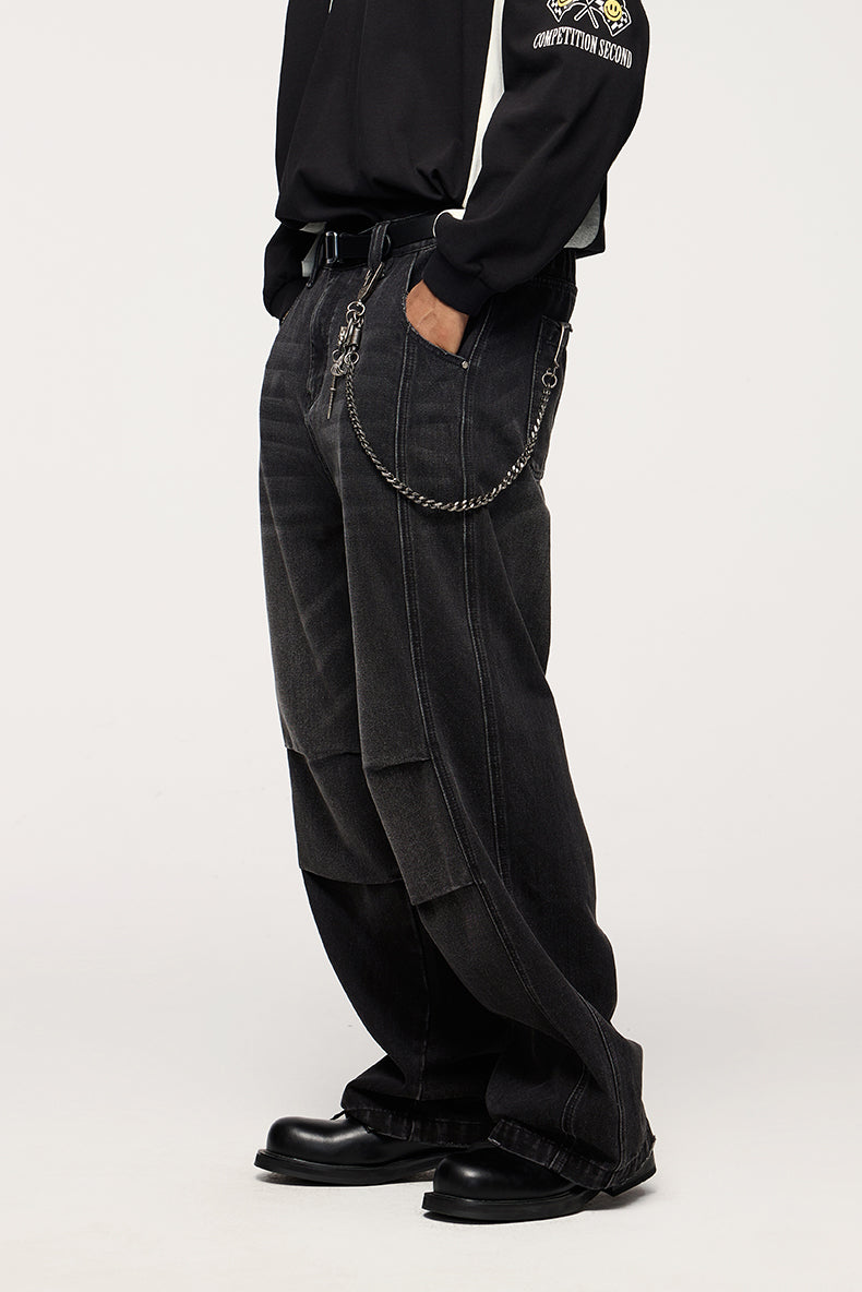 Retro Stretch Straight-Leg Jeans, pantalon en denim délavé à la coupe classique