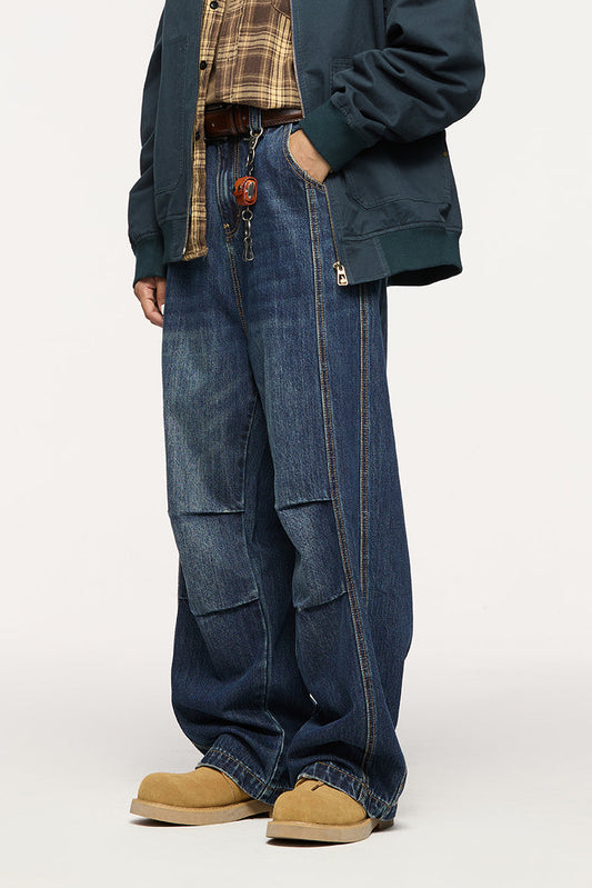 Retro Stretch Straight-Leg Jeans, pantalon en denim délavé à la coupe classique