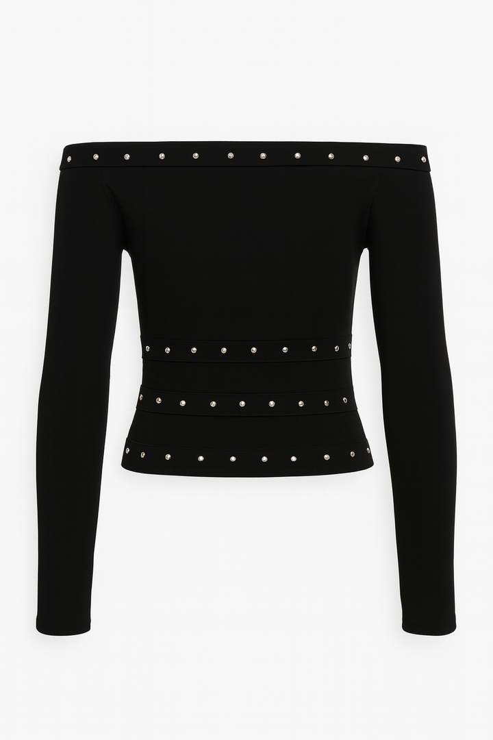 T-shirt Femme Épaules Dénudées Manches Longues Clouté