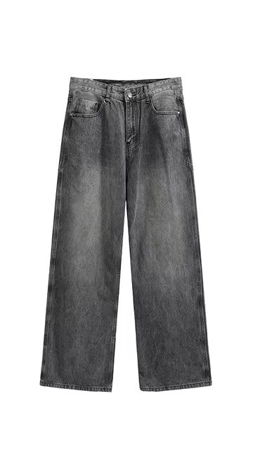 Jeans rétro extensibles unisexes à jambe droite, pantalon en denim délavé confortable à porter tous les jours