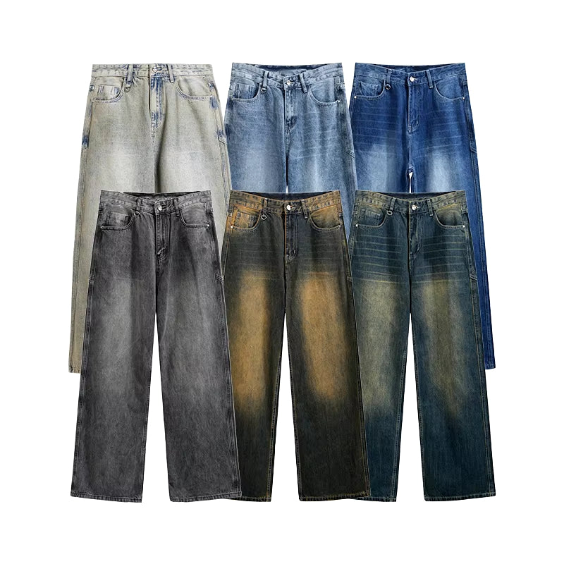 Jeans rétro extensibles unisexes à jambe droite, pantalon en denim délavé confortable à porter tous les jours