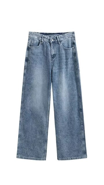 Jeans rétro extensibles unisexes à jambe droite, pantalon en denim délavé confortable à porter tous les jours