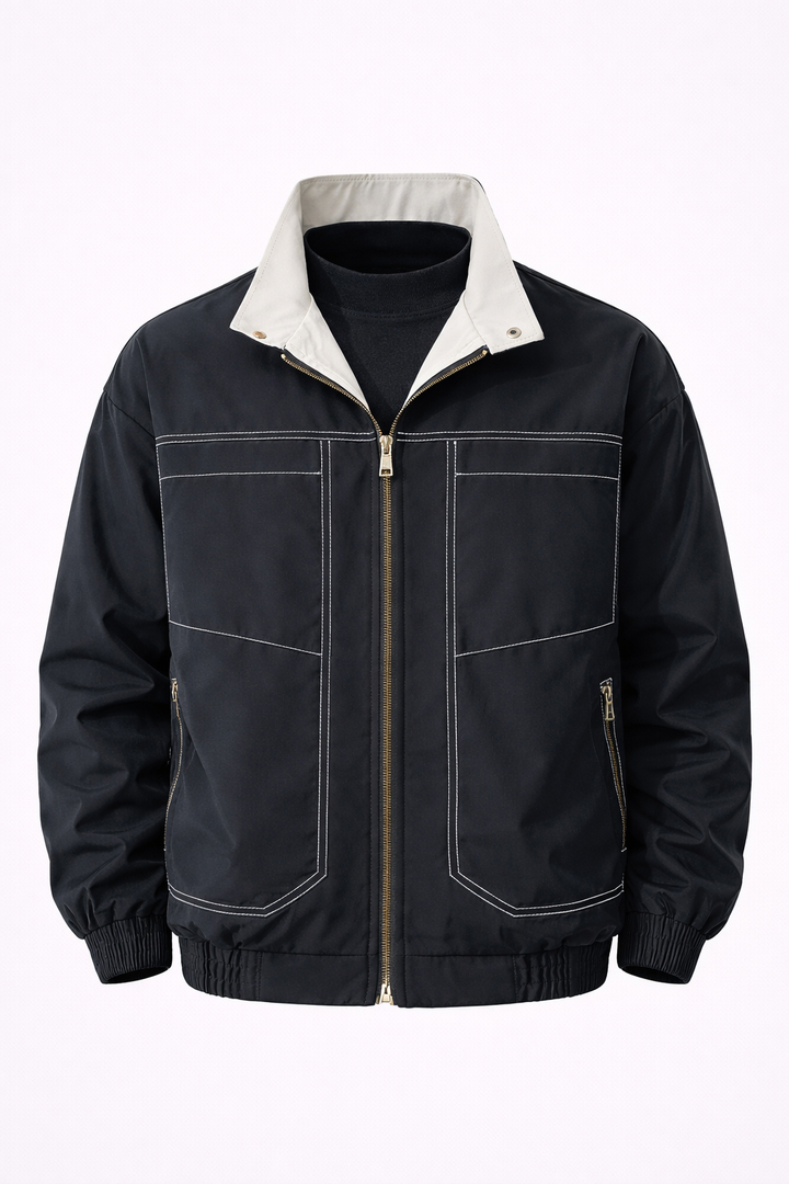 Veste décontractée zippée grande taille pour homme avec col contrasté
