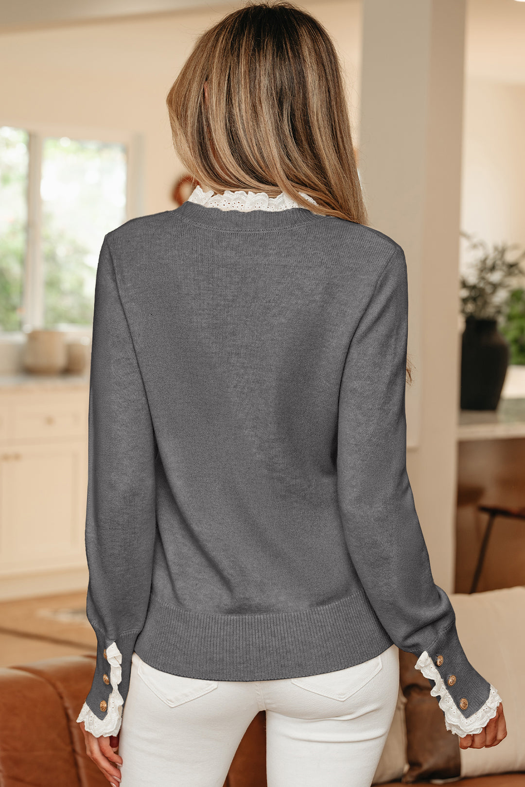Pull Femme à Manches Boutonnées avec Dentelle
