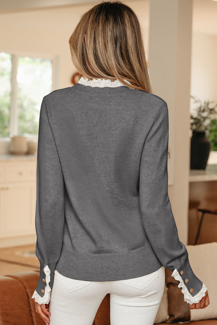 Pull Femme à Manches Boutonnées avec Dentelle