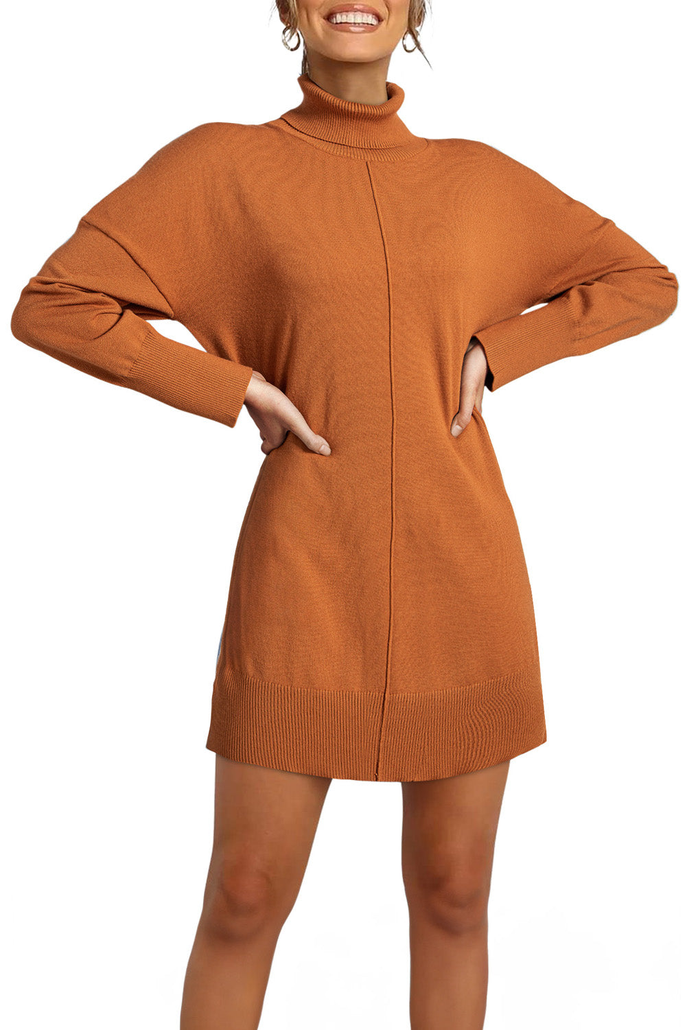 AMVIM - Robe Pull Turtleneck à Épaules Tombantes pour Femme