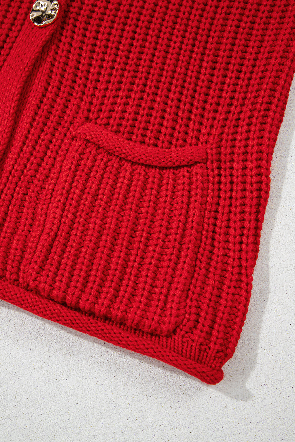 AMVIM - Gilet en Tricot Texturé Rouge pour Femmes avec Boutons et Poches