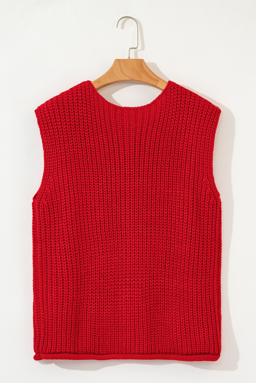 AMVIM - Gilet en Tricot Texturé Rouge pour Femmes avec Boutons et Poches
