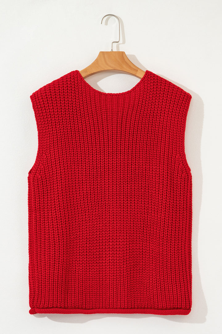 AMVIM - Gilet en Tricot Texturé Rouge pour Femmes avec Boutons et Poches