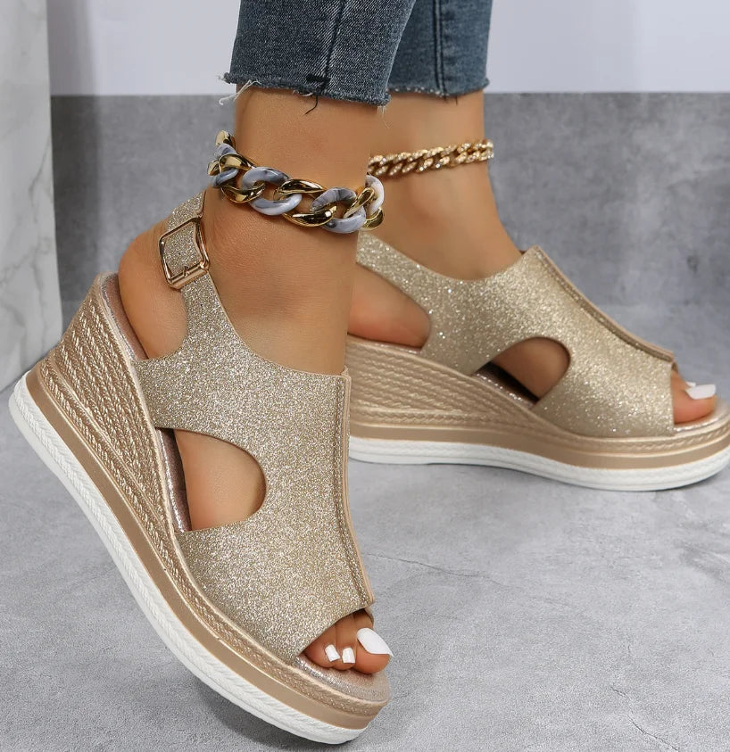 Mia | Chic Glitter Wedge Sandals - Camille Boutique