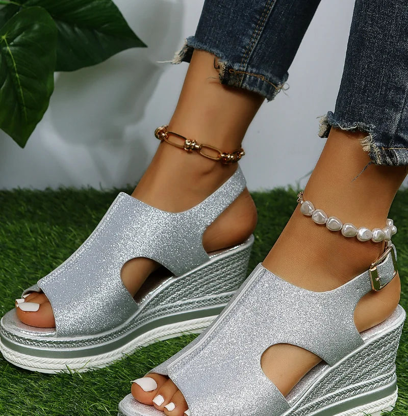 Mia | Chic Glitter Wedge Sandals - Camille Boutique