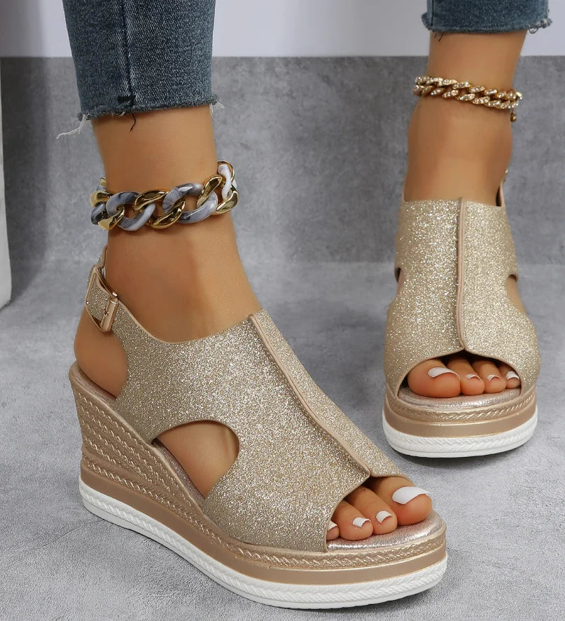 Mia | Chic Glitter Wedge Sandals - Camille Boutique