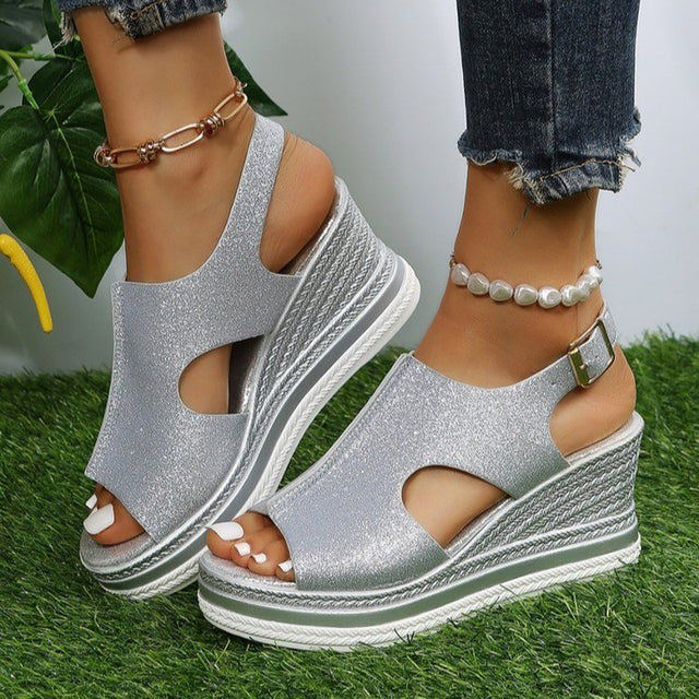 Mia | Chic Glitter Wedge Sandals - Camille Boutique